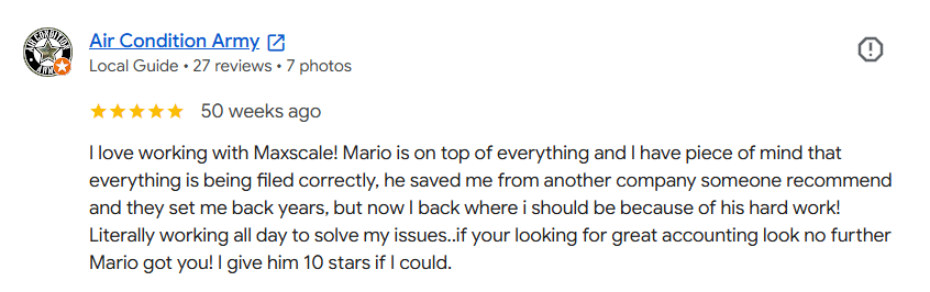 Google review for MaxScale Accounting
